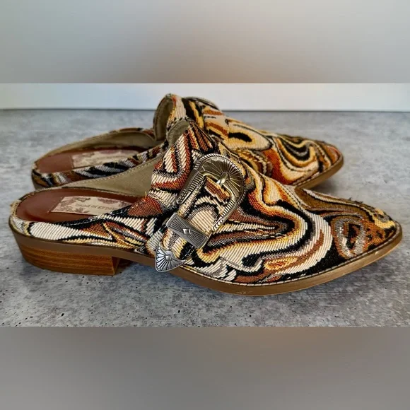 Band Of Gypsies Greta Mules Tapestry Slip-On Buckle brown Size 7 - Picture 3 of 10